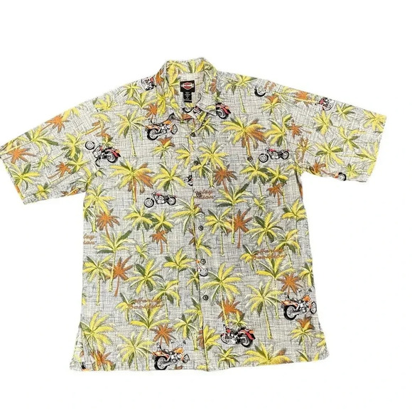 Harley-Davidson Hawaiian Tropical Print Button Down Shirt 100% Cotton Men's L - Picture 1 of 9